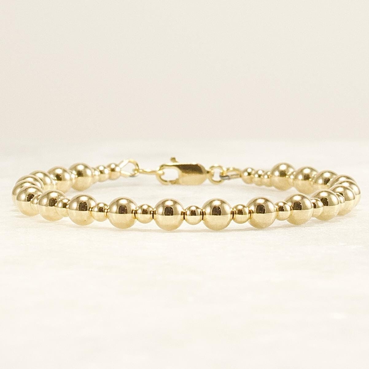Gold Beaded Bracelet, 14k Gold Filled, 2.5mm 4.5mm Beads, Luxury Statement Brace