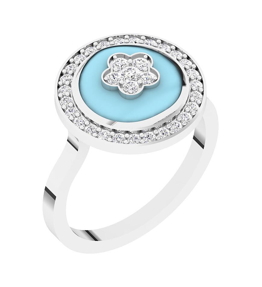 Enamel Right Hand Wedding Ring 14K Rose Gold SI1 G 0.45 Carat Natural Diamond