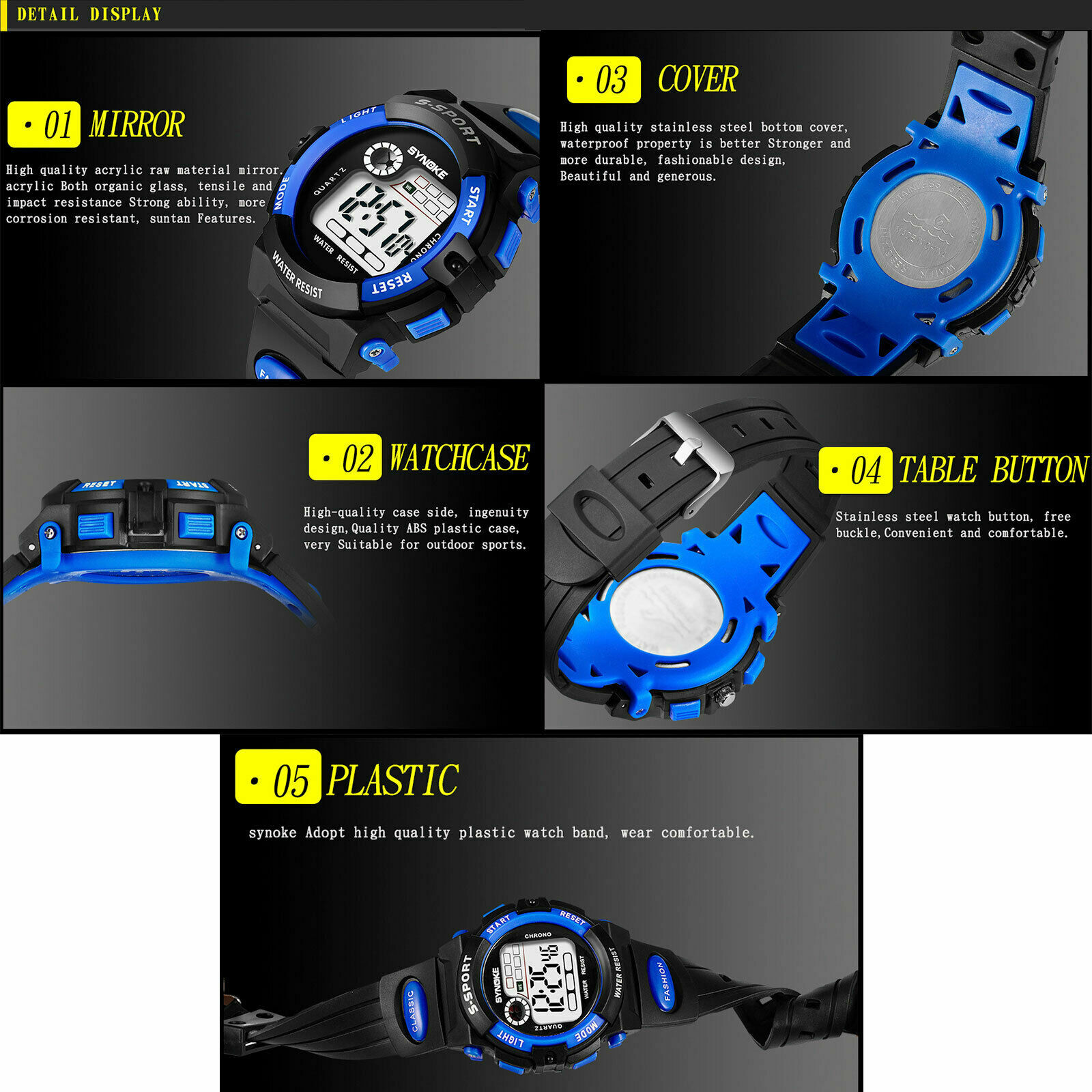 Waterproof Kids Digital Electronic Watch Children Boys Girls Sports LED Watches