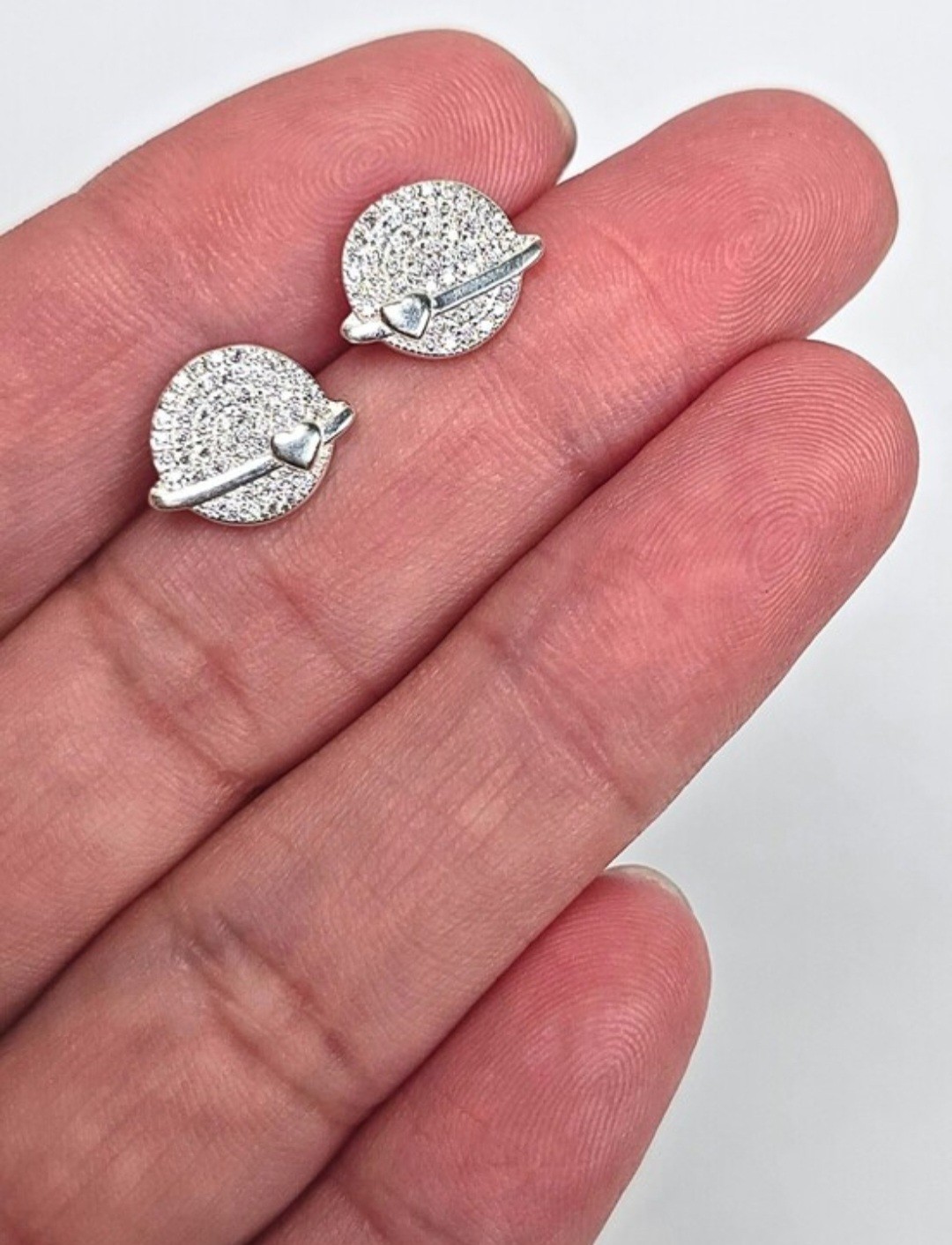 Arete Stud Earrings Plata 925 Mex. Sterling Silver Saturn Planet Design CZ