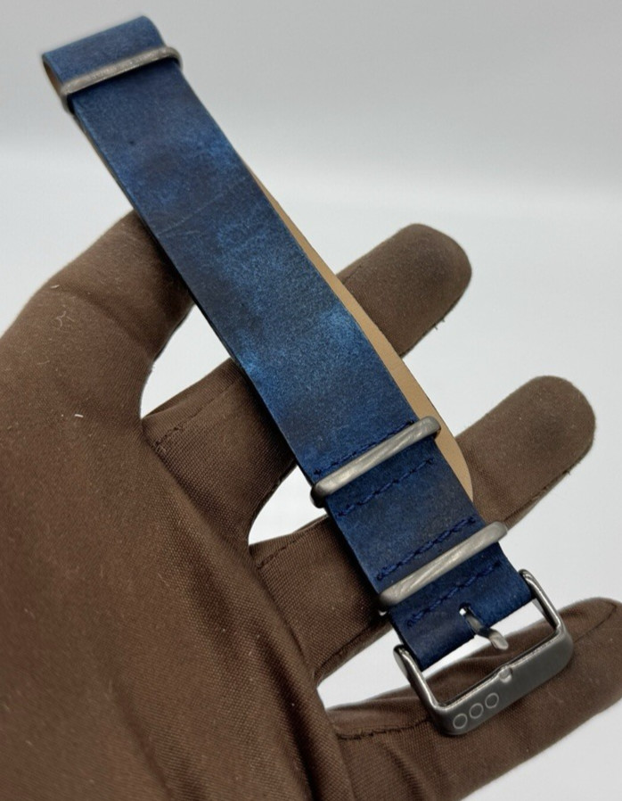 Out Of Order OOO Blue Military Watch Strap 22mm Vera Pelle Leather Made in Italy