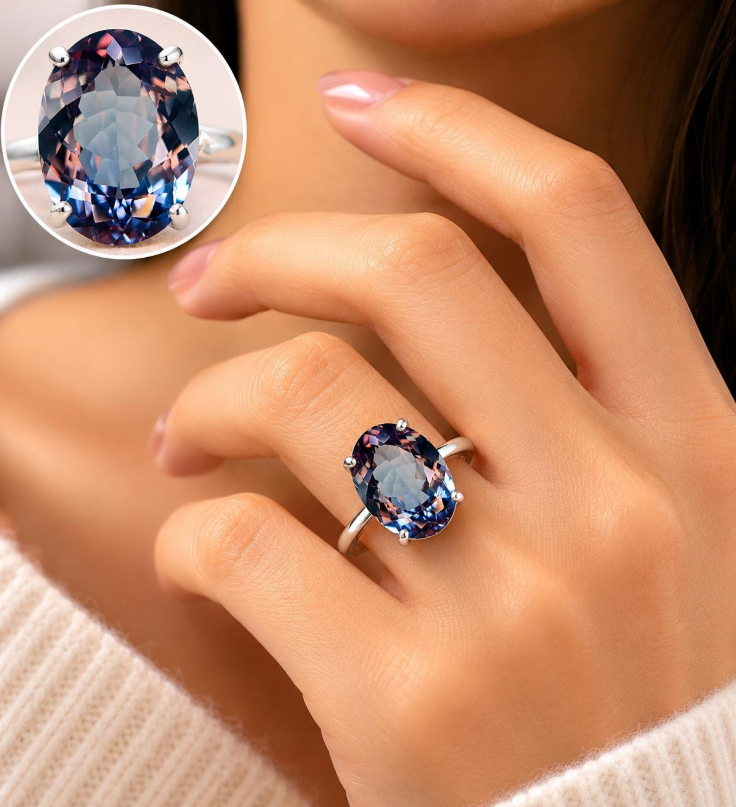 10 Ct Elegant Alexandrite Solitaire Ring – Vintage Jewelry- Crafted 925 Silver