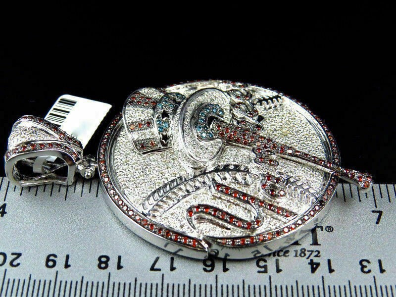 10K White Gold Over New York Yankees MLB Baseball Diamond Pendant 6.38 ct