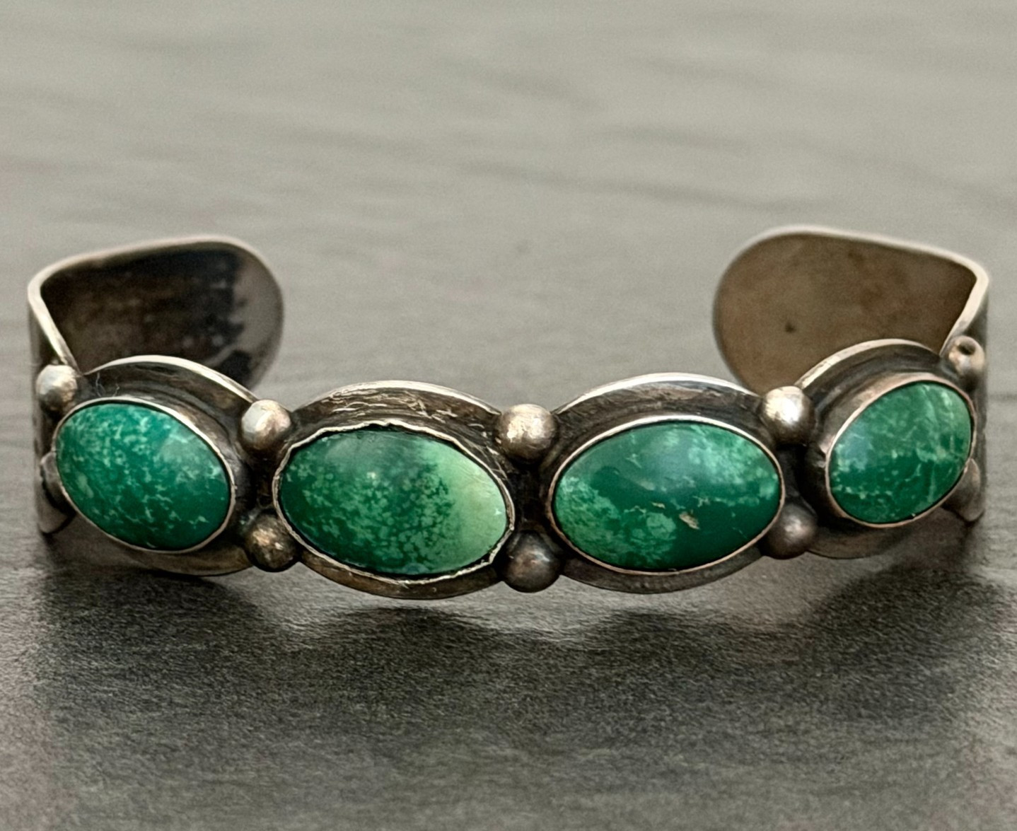 OLD Fred Harvey Era Navajo CERRILLOS Turquoise Silver Bracelet 7 in