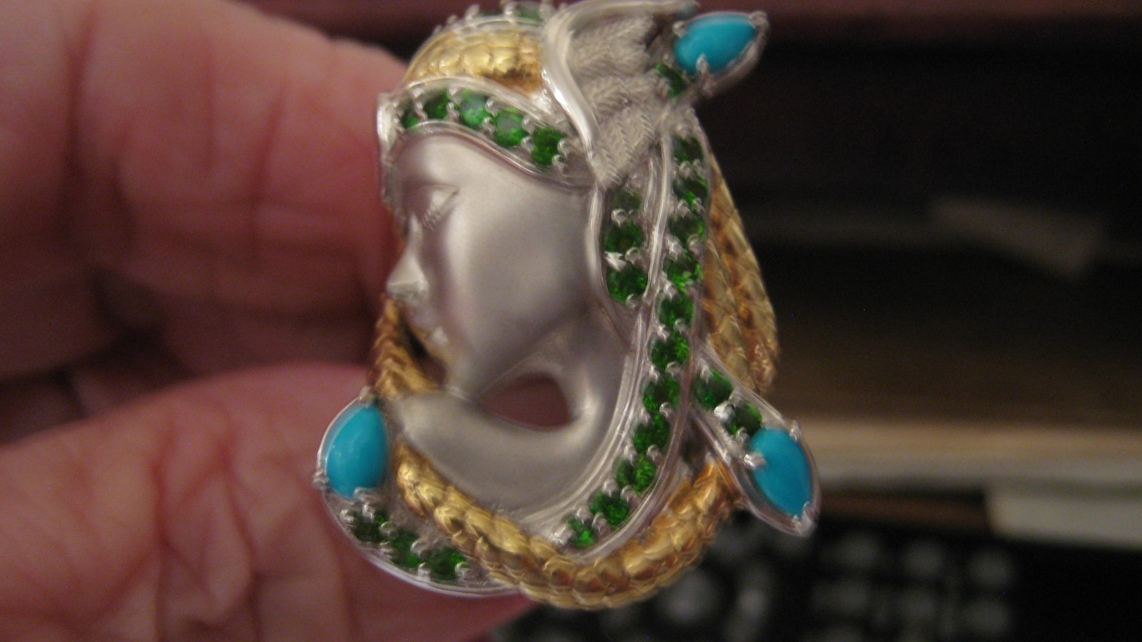 NWOT GEMS EN VOGUE SLEEPING BEAUTY TURQ & CHROME DIOPSIDE RING, SZ 8, STER, READ