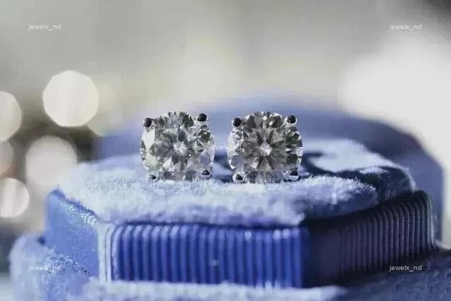 Brilliant Cut Natural Diamond 14K White Gold Prong Wedding Stud Post Earrings