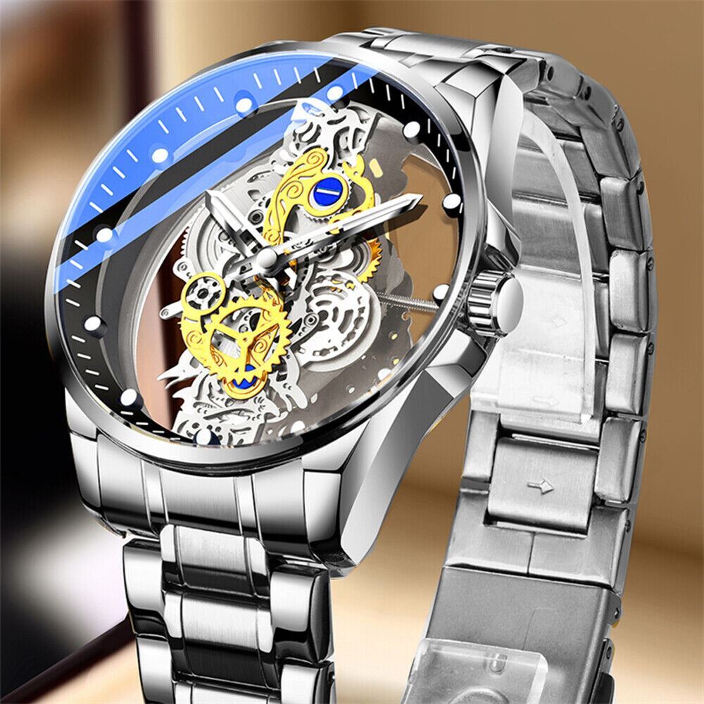 Hollow Skeleton Luxury Men’s Automatic Quartz Stainless Steel Watch Business USA