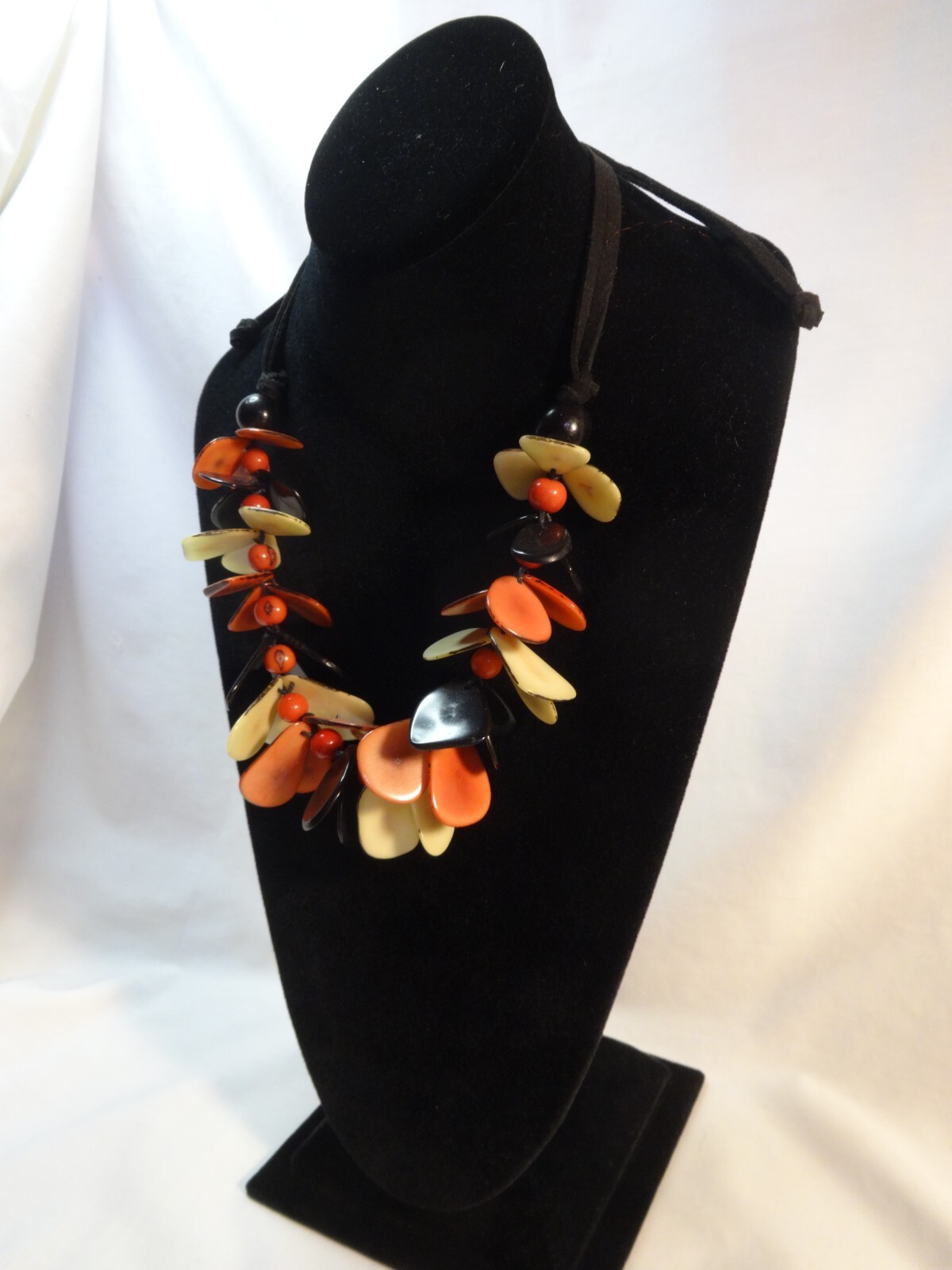 Stunning Acrylic Peach Cream Black Petal Beads Leather Cord adjustable via Slide