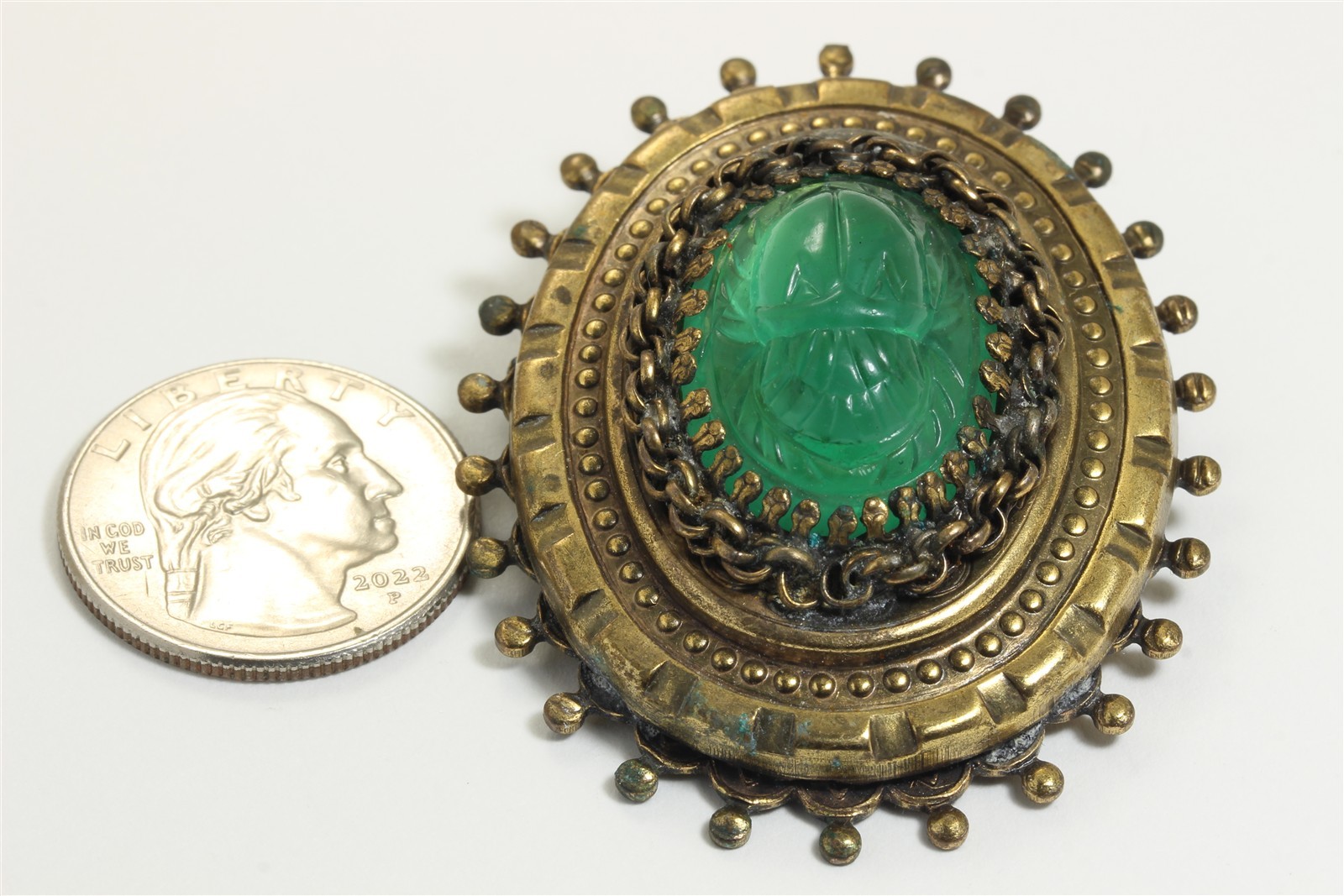 Vintage Hobe Large Victorian Revival Czech Glass Scarab Pendant Brooch Pin