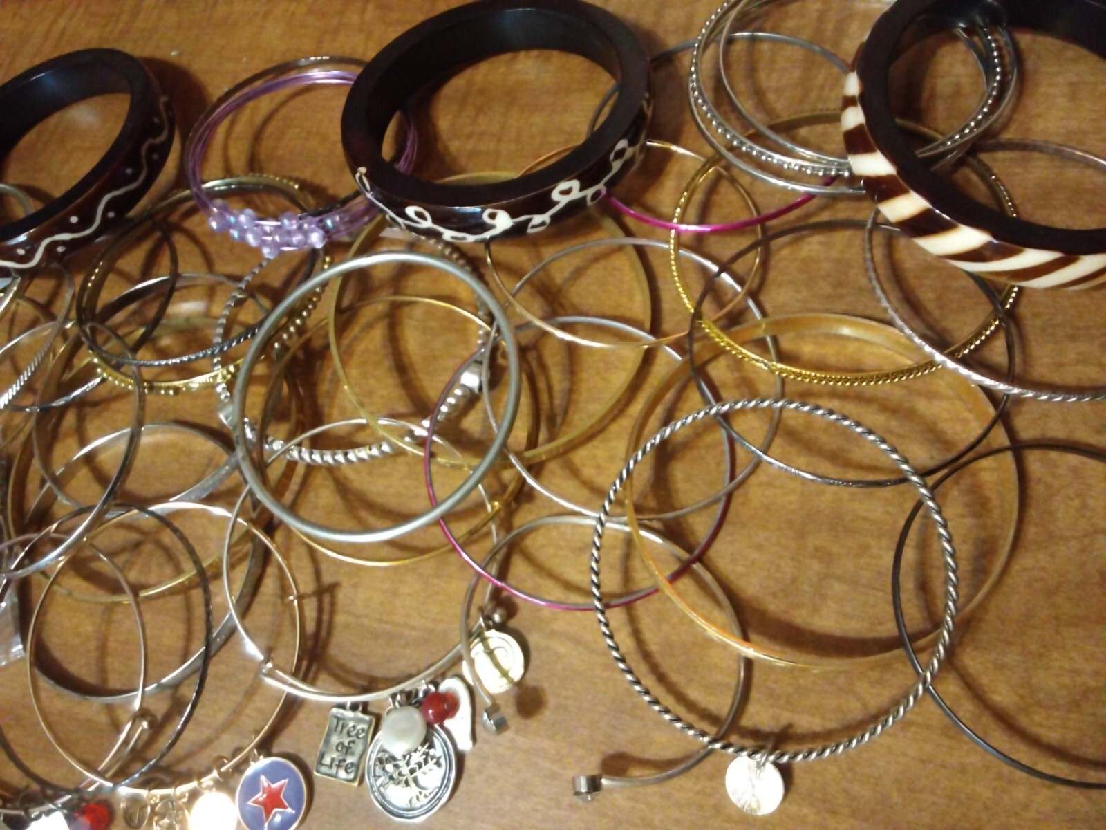 LOT BANGLE BRACELET 41 Gold Silver tone Mix Diff Age Orig Charm Color Style Type