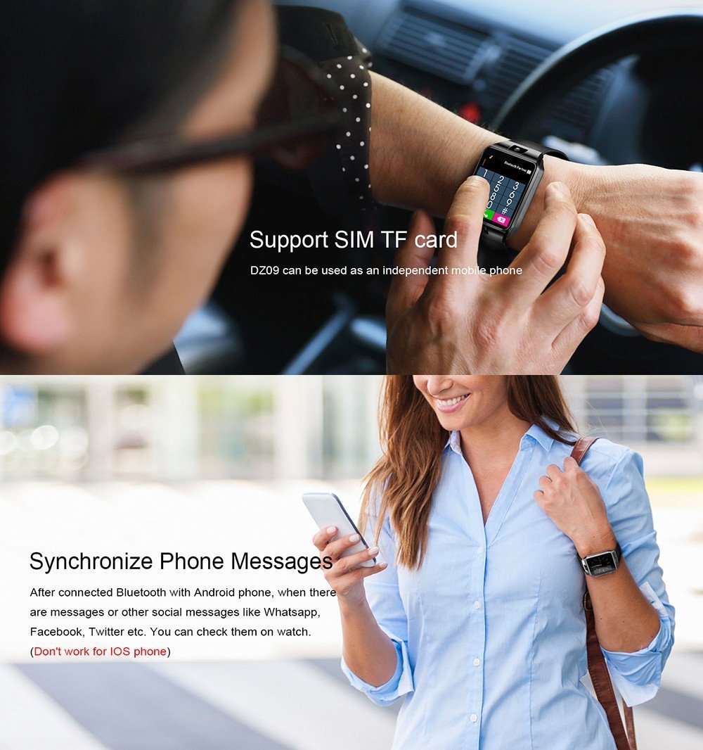 Touch Screen Bluetooth Smart Wrist Watch Phone SIM Card Slot Music Fitness Track