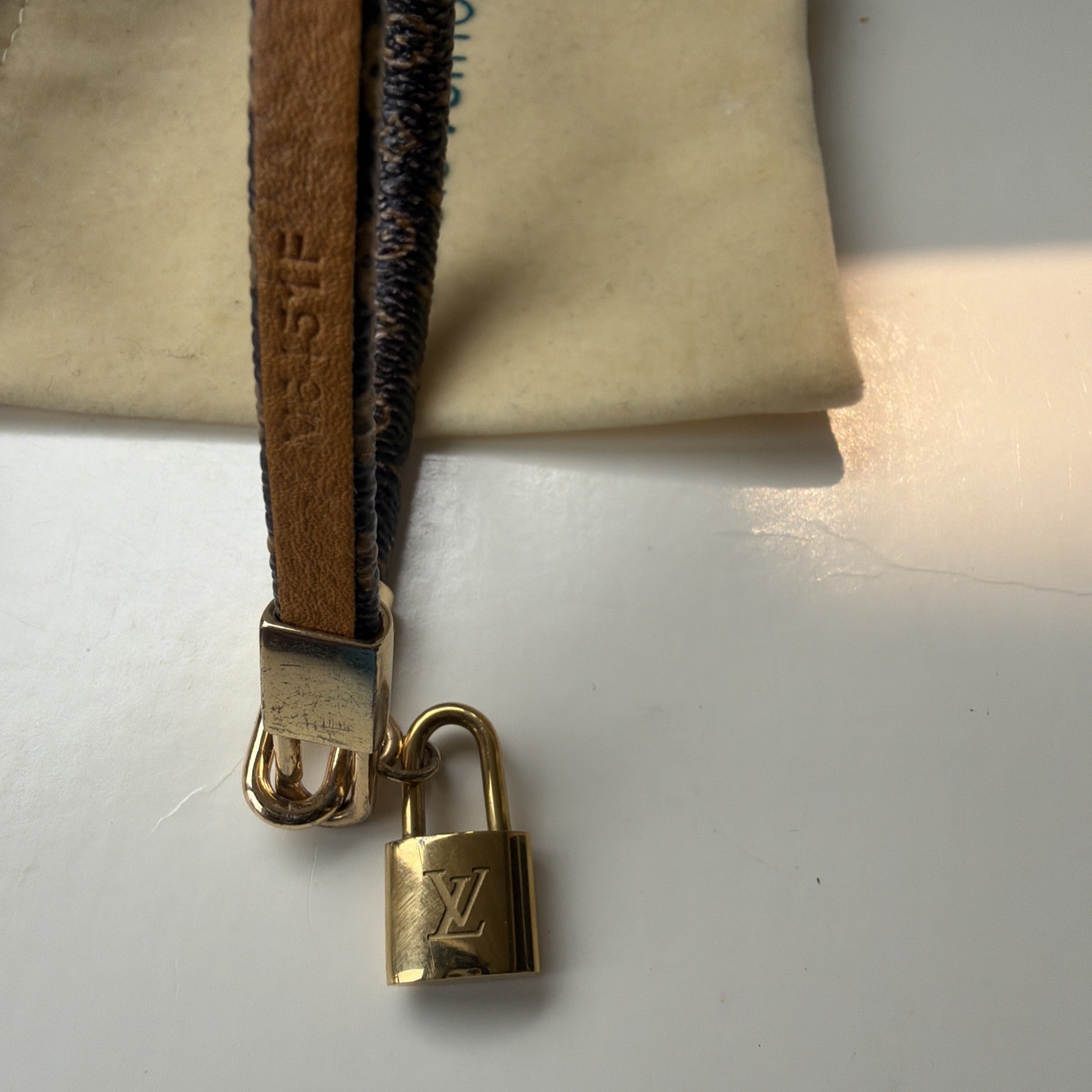 Louis Vuitton Golden Lock Charm Leather Bracelet With Dust Bag PreOwned 7.5 in