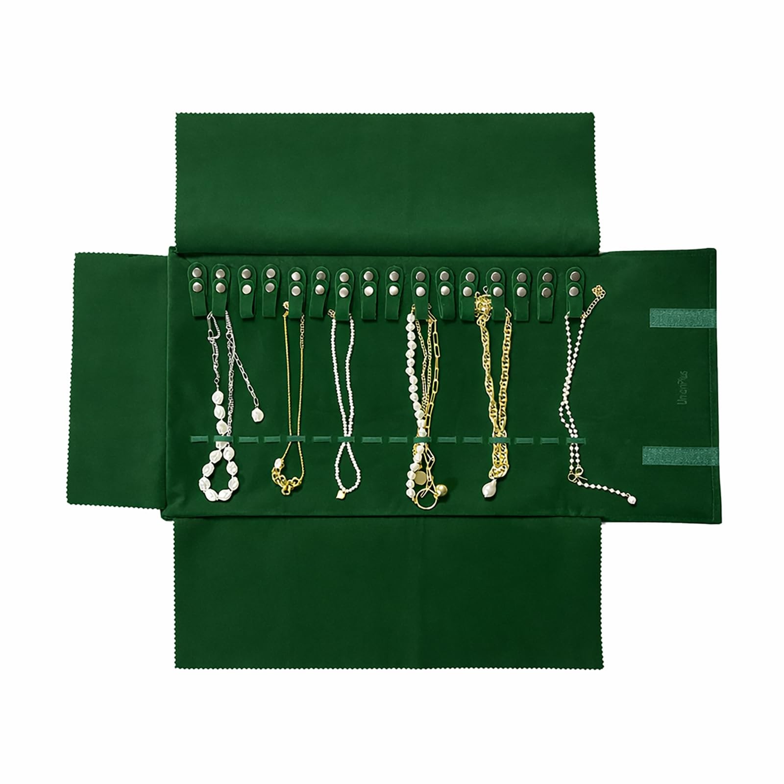 UnionPlus Velvet Travel Jewelry Roll Bag Organizer for Medium, Blackish Green