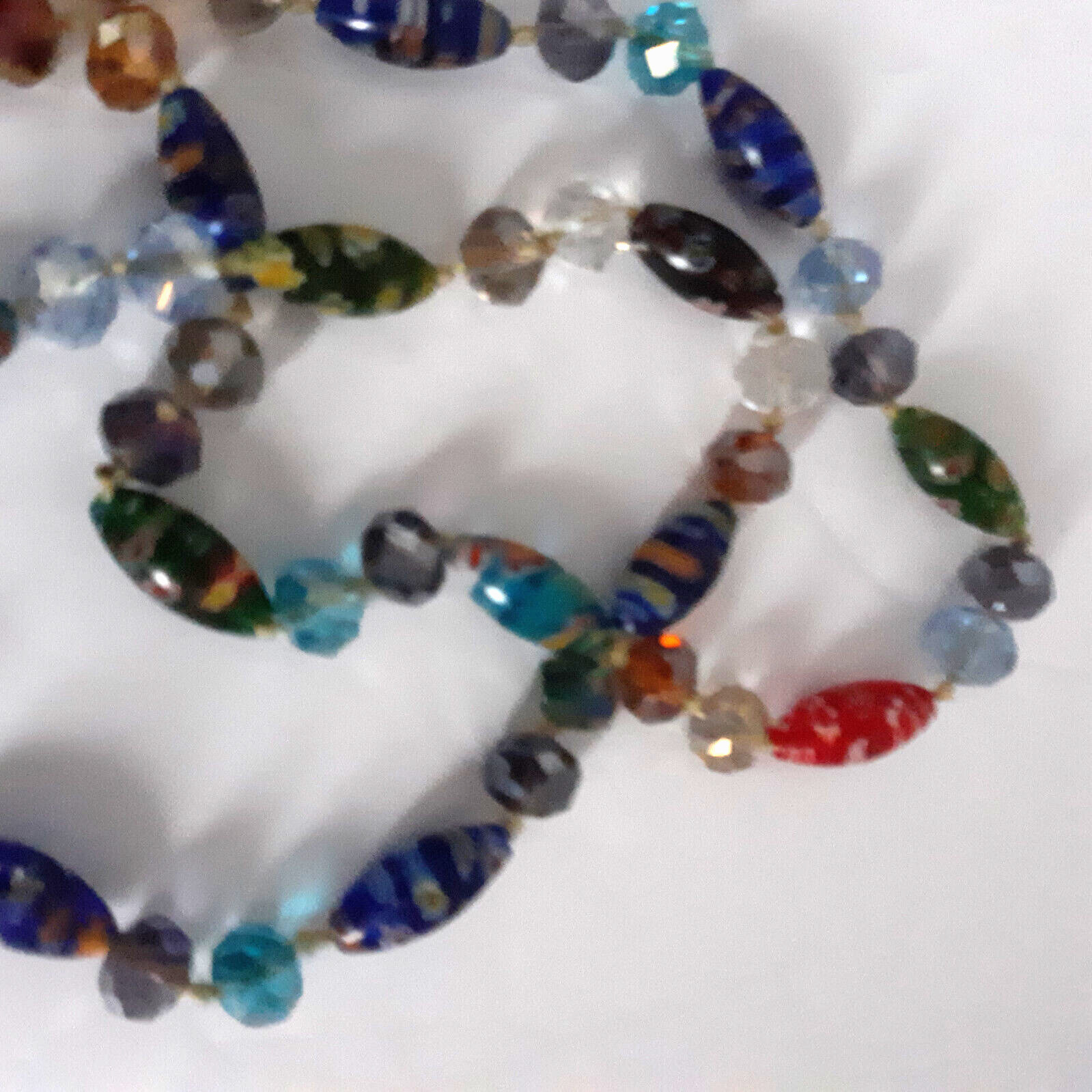 VTG Millefiori Style Art Glass Beads & Crystals Hand Knotted 25″ Stand Overhead