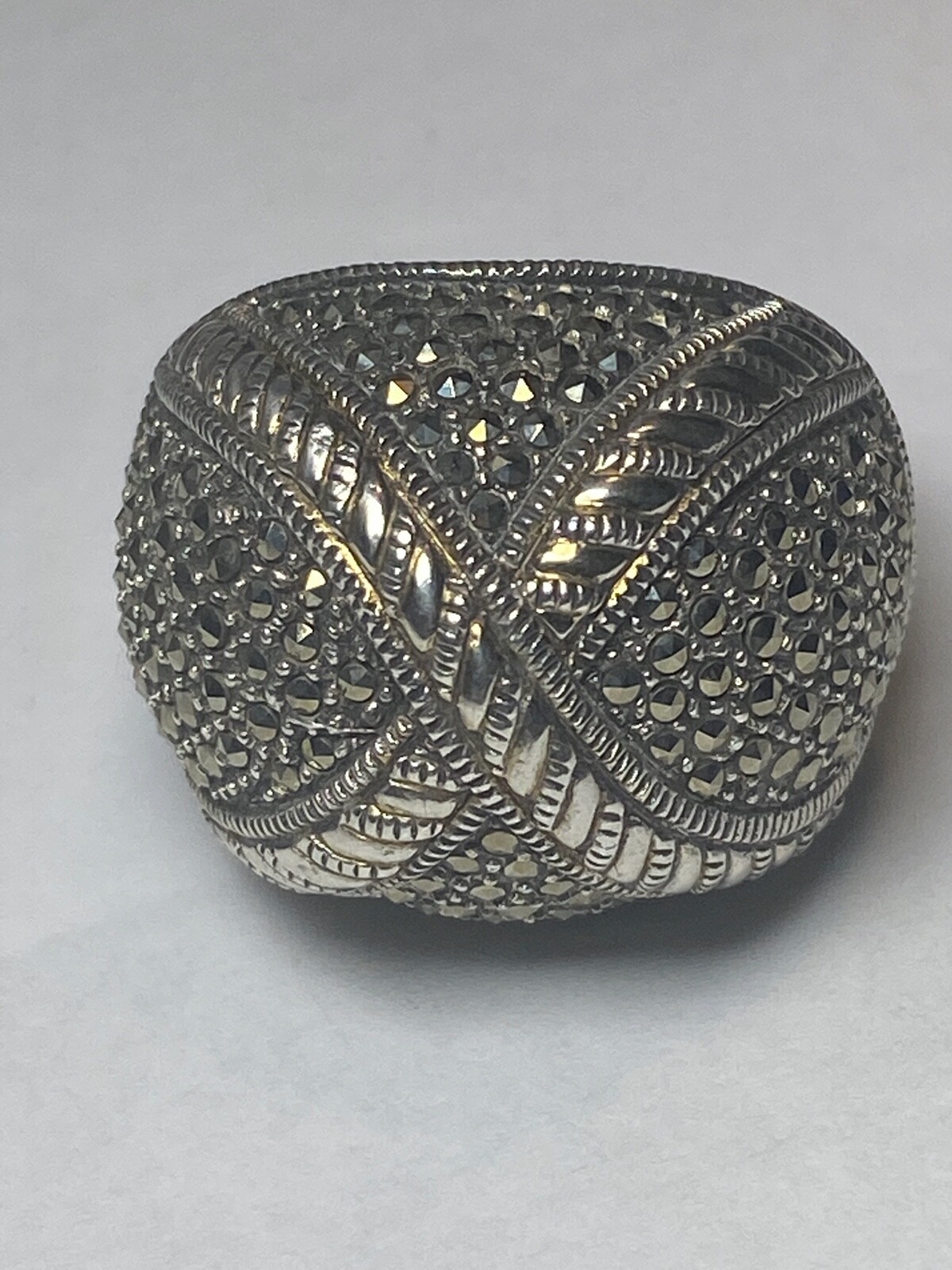 Marcasite ring Dome band wide band sterling silver women
