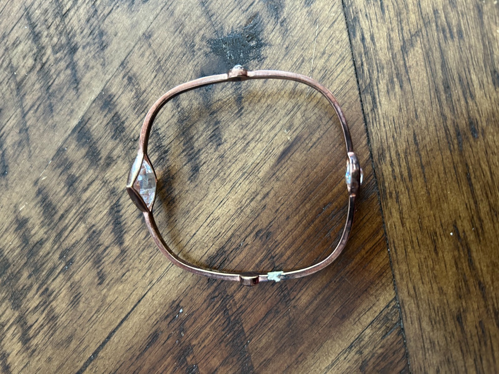 Henri Bendel Rose Gold Clear Beveled Crystals Bangle Bracelet