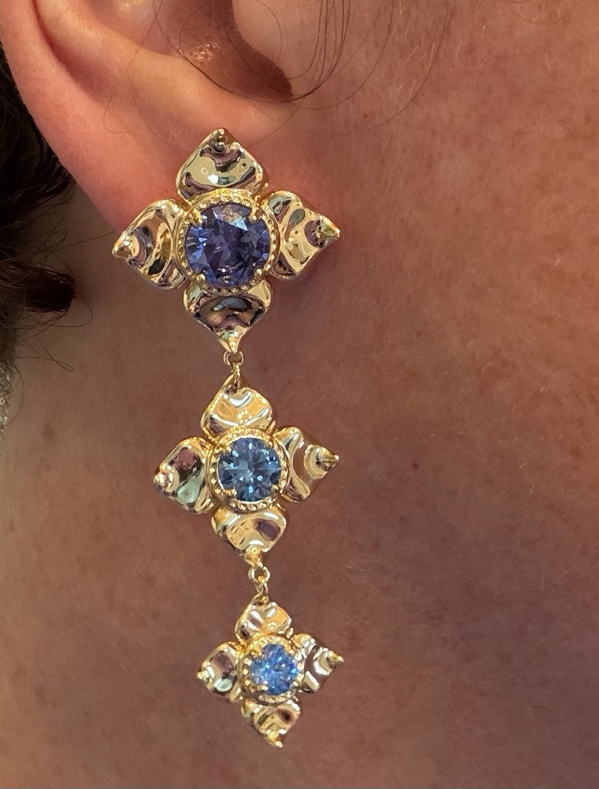 Kendra Scott Lily Mix Statement Earrings_14k Gold Over Brass_Blue Stones