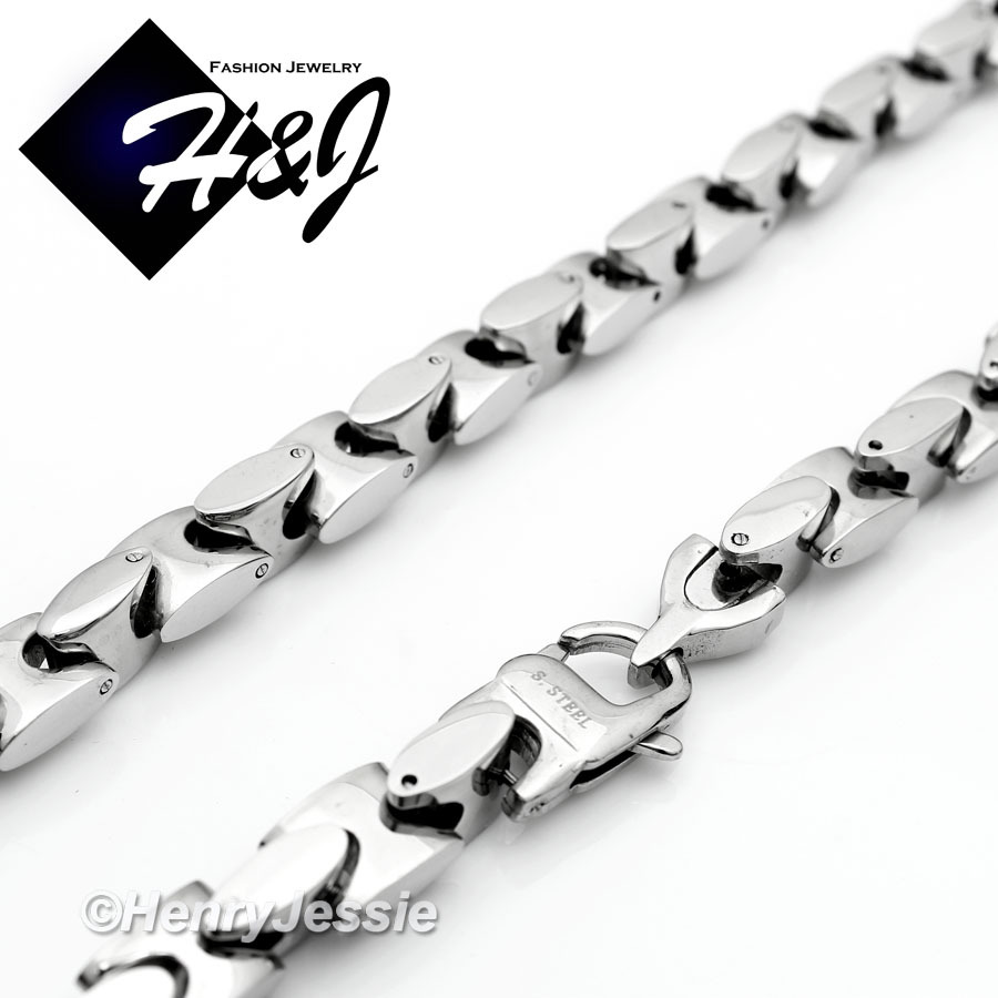 24″MEN’s Stainless Steel HEAVY 8mm Silver Interlock Bones Link Chain Necklace