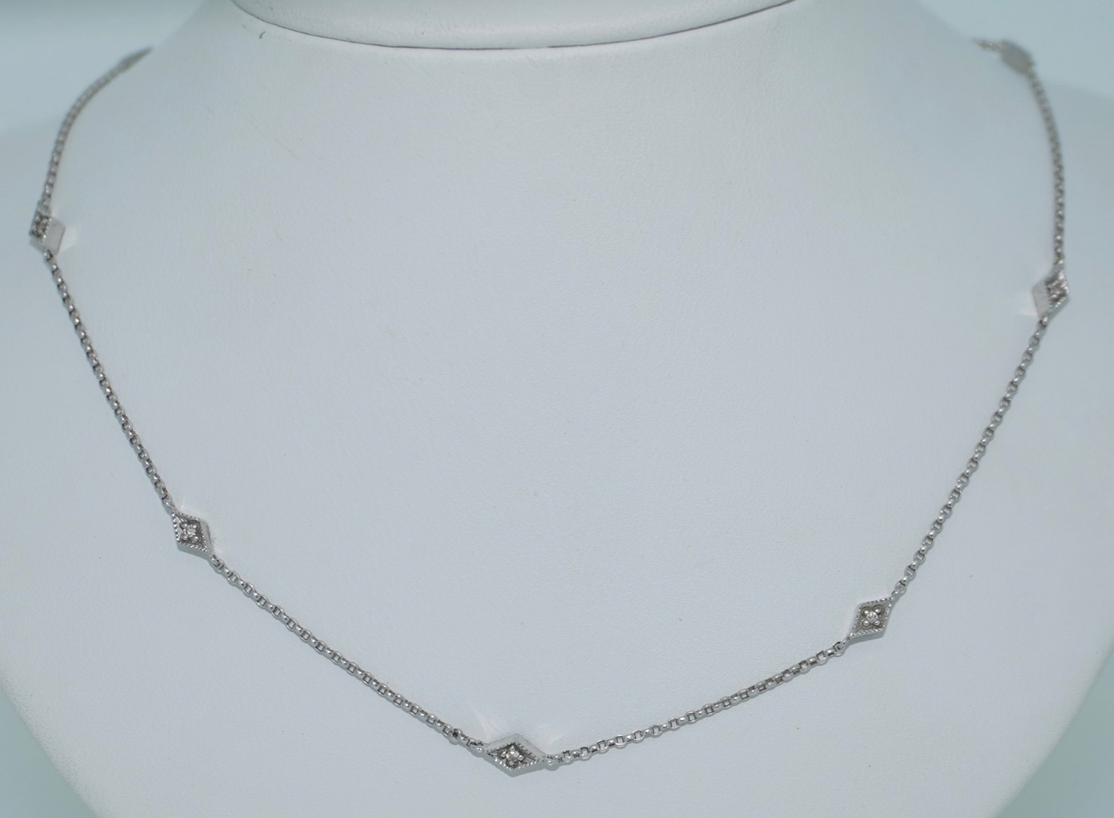 14K White Gold Diamond Station Chain by Gabriel & Co.