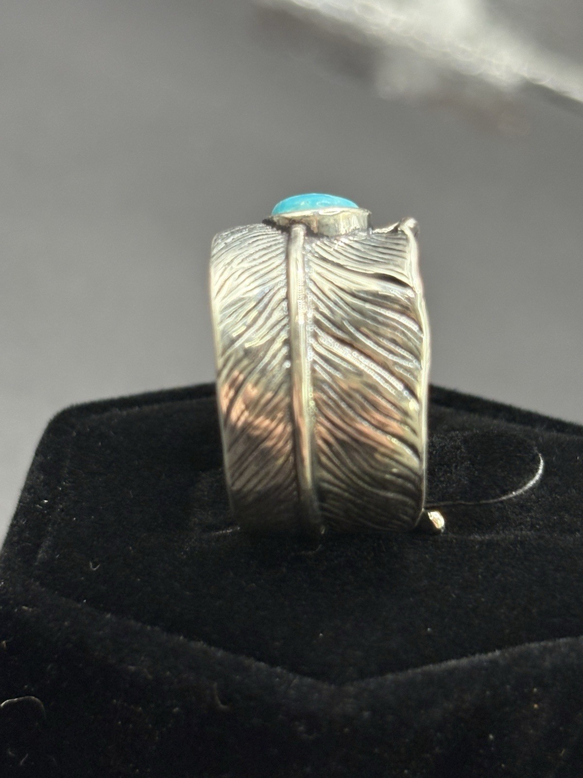 New Condition Sterling Silver Turquoise Feather Ring 6 Grams Size 7 G31