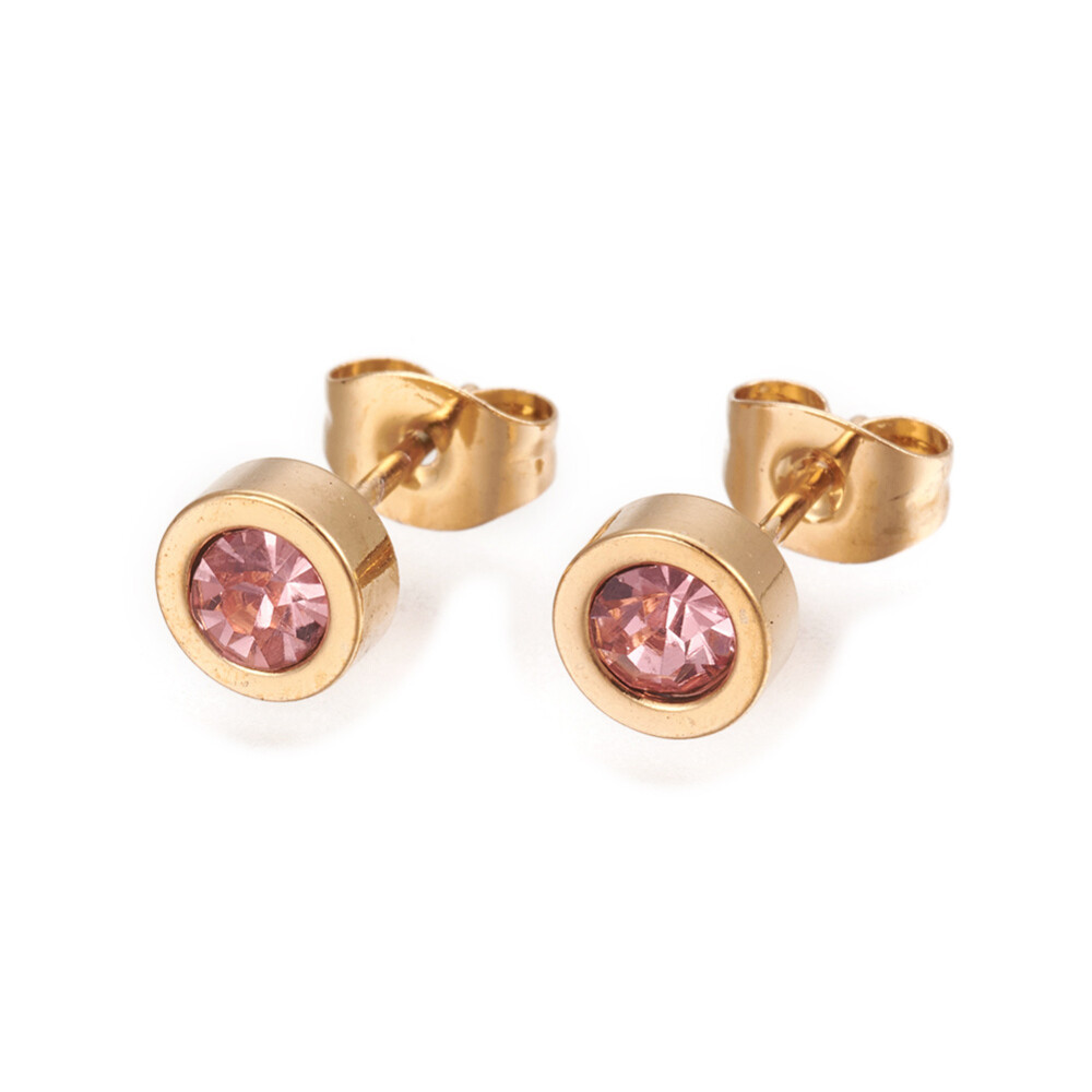 Stainless Steel Ear Studs Rhinestone Flat Round Mixed Color Gold 14mm 6Pair Z389