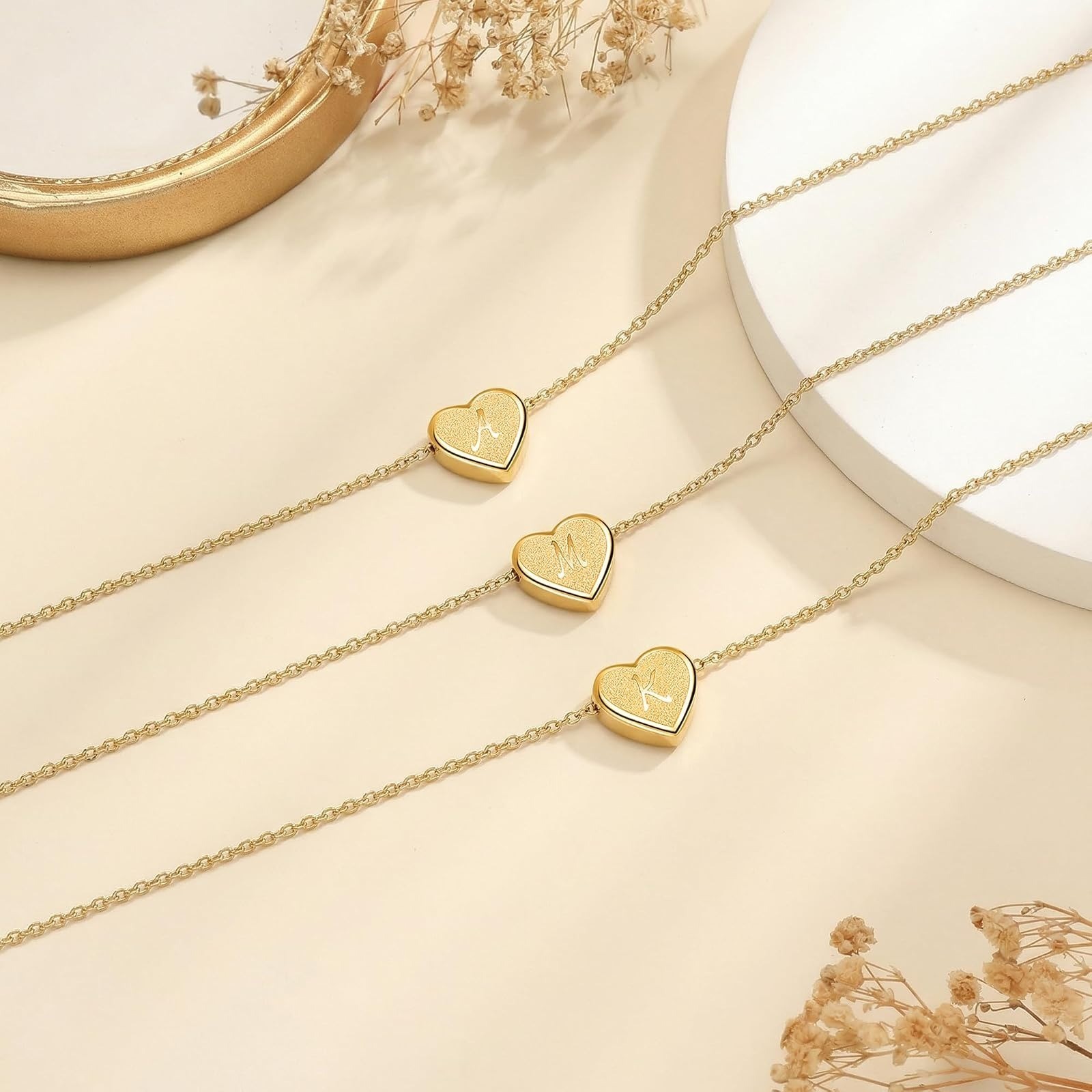 18k Gold Plated Heart Pendant Initial Necklace for Women Girls