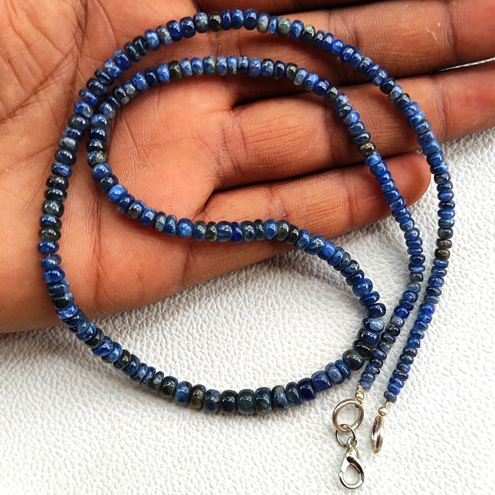 Natural Australian Blue Sapphire 3.5-6.5mm Smooth Bead Strand Necklace 20″