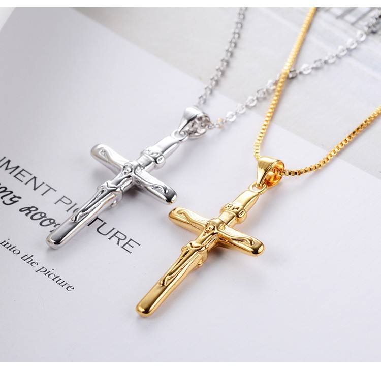 Stainless Steel Jesus Christ Face Crucifix Cross Pendant Necklace Couple Gift