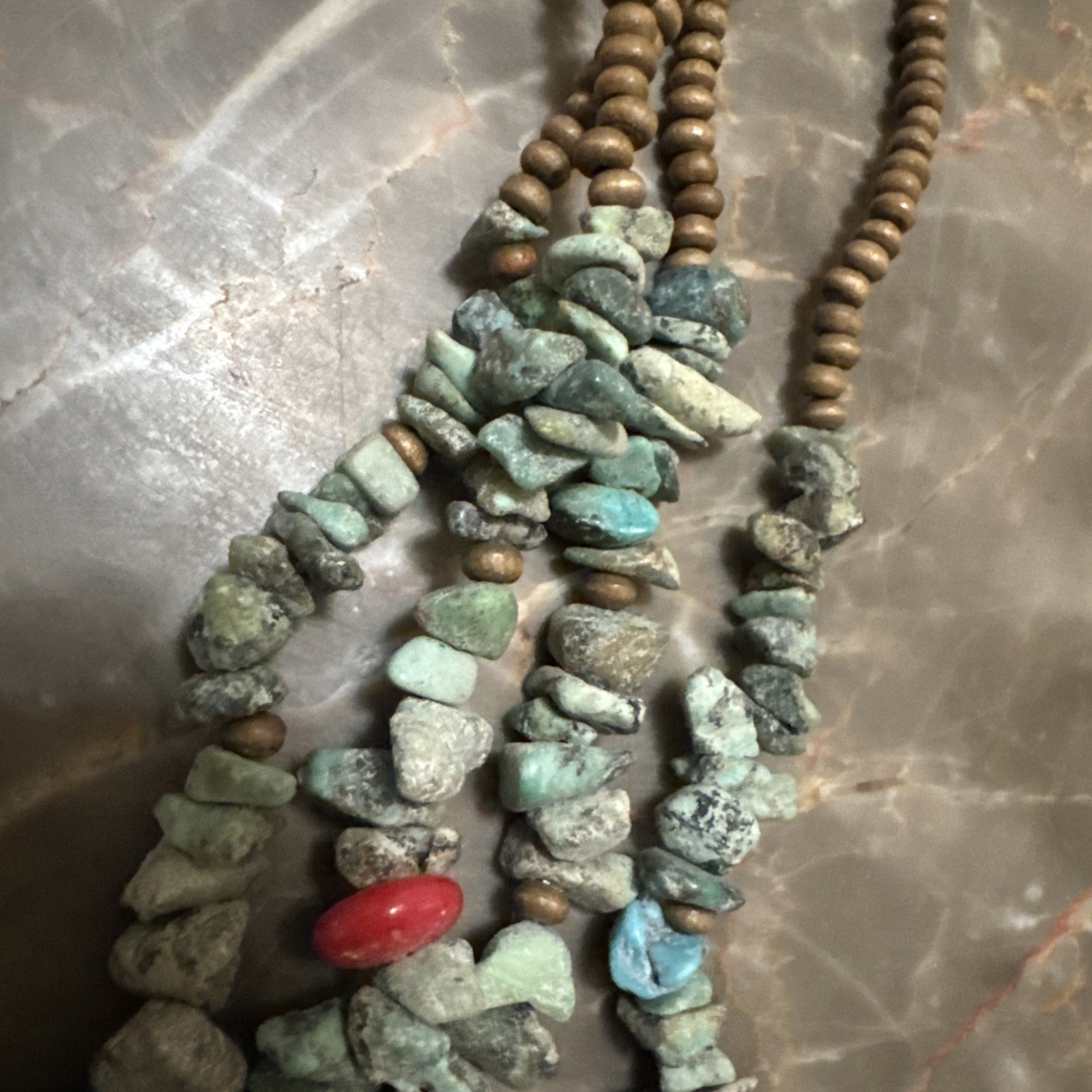 Rustic Turquoise Red Cora Double Stranded Necklace