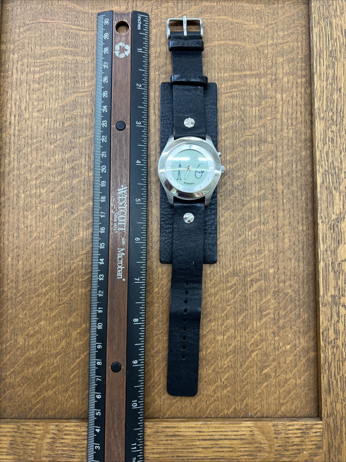 Rare Vintage Fossil Big Tic Watch W/ Animated Figure Dial Robots Black Leather