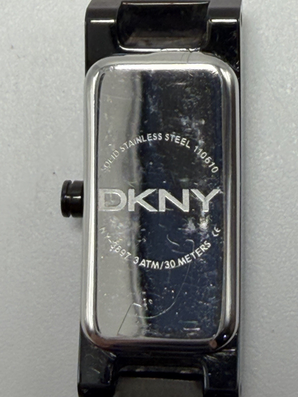 DKNY NY-3897 New Battery Ladies Watch Black Crystals 12MM 6″ Solid Stainless