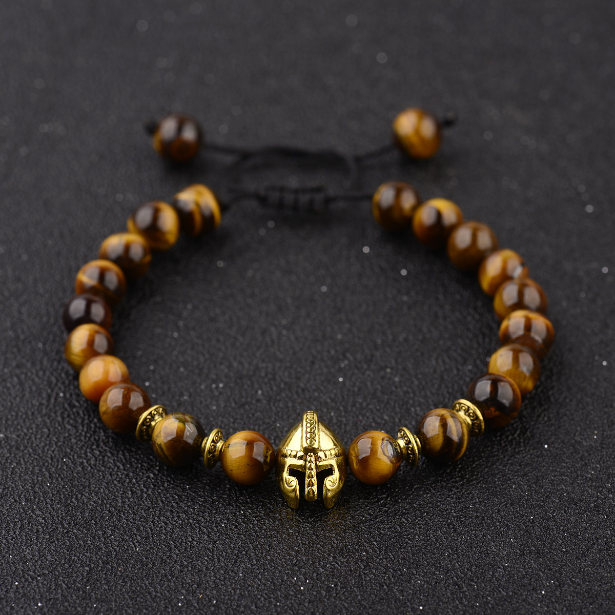 Men’s Helmet Braided Bracelets 8mm Natural Stone Lava Rock Adjustable Bracelets