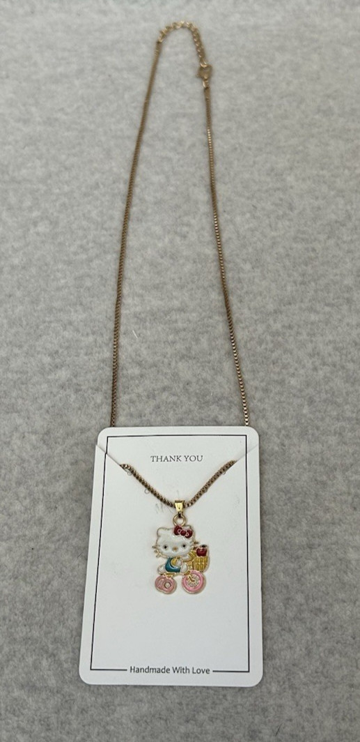 Hello Kitty Sanrio Inspired Gold Tone Necklace Chain Bicycle 11″ Drop Adjustable