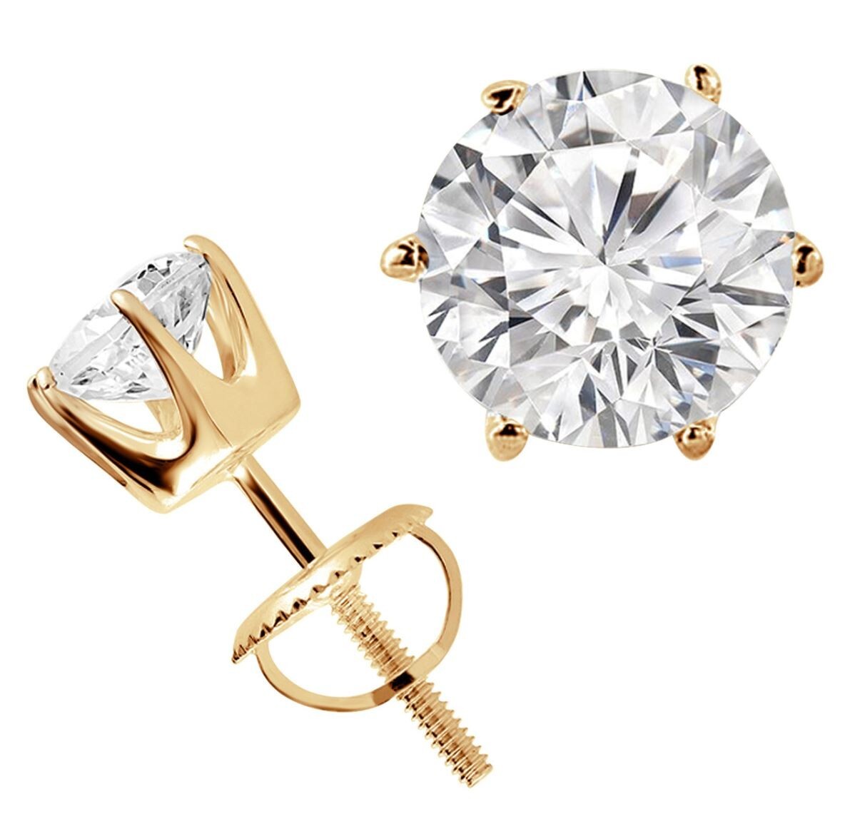 18k Yellow Gold Studs Round 0.50 Ct Lab Created Diamond 6 Prongs Women’s Earring