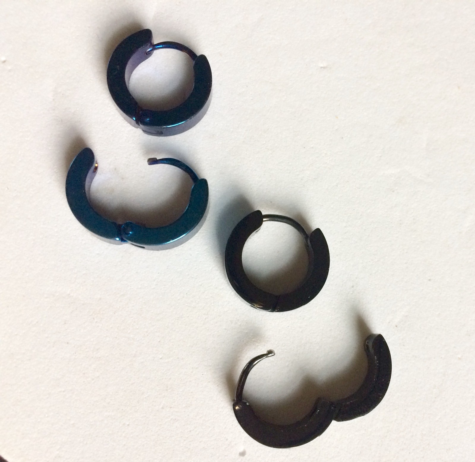 Ear Huggys Stainless Steel Hoop Earrings Black Or Blue Gold or Silver