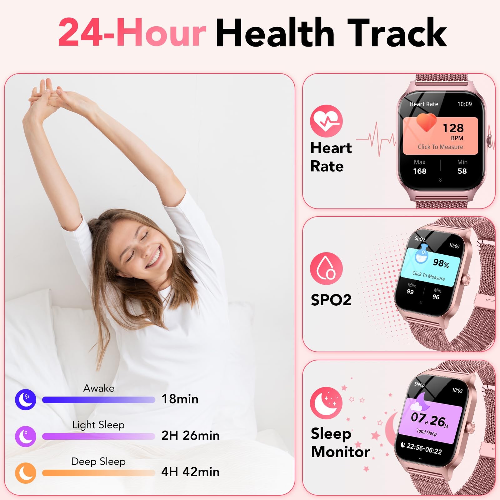 Smart Watch 1.85 Inch HD Fitness Tracker Heart Rate Sleep Monitor Waterproof…