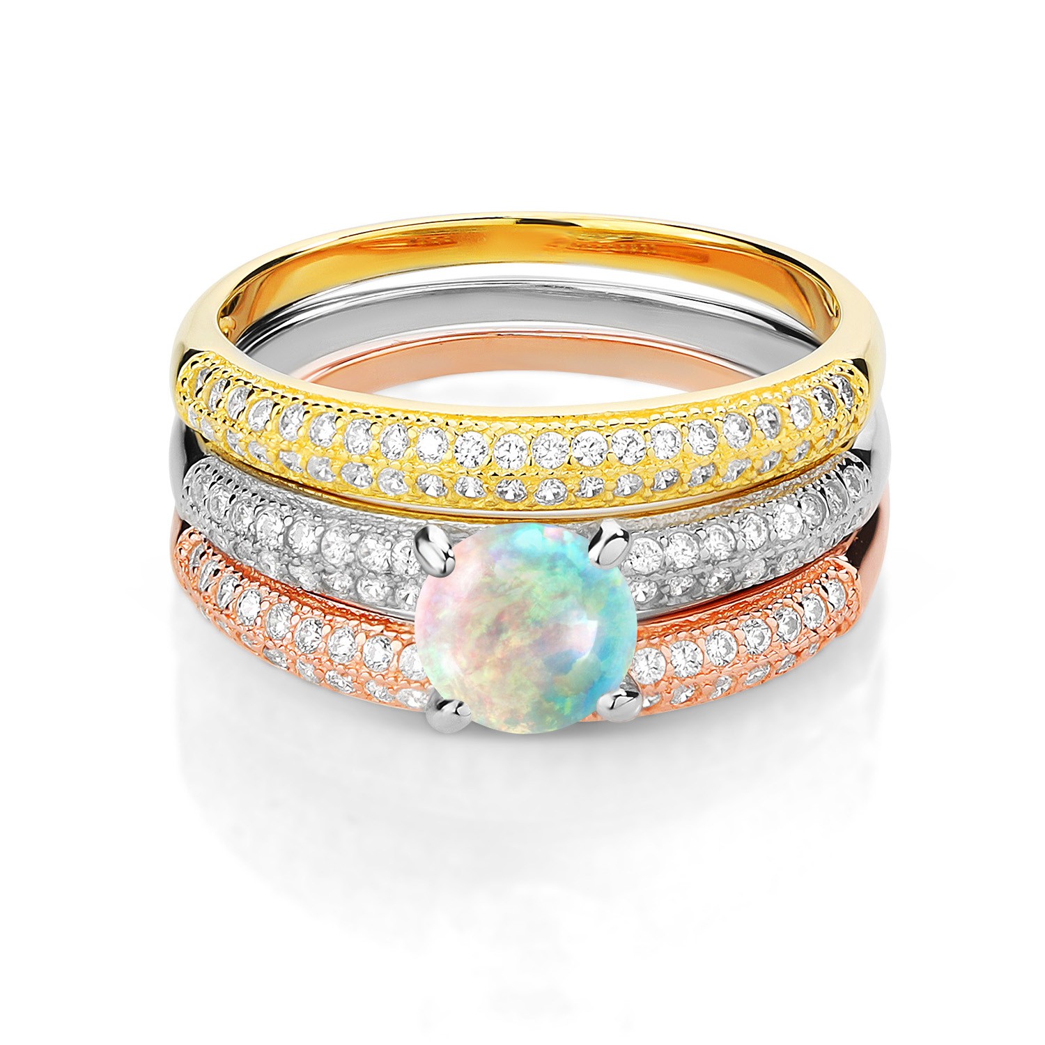1.74 Ct White Simulated Opal 925 Sterling Silver Set of 3 Stacking Ring