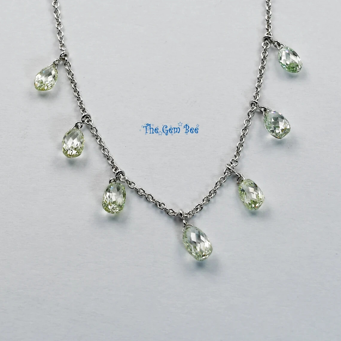 3.17CT Fancy Green Diamond Briolette Bead 18k White Gold Adjustable Necklace 18″