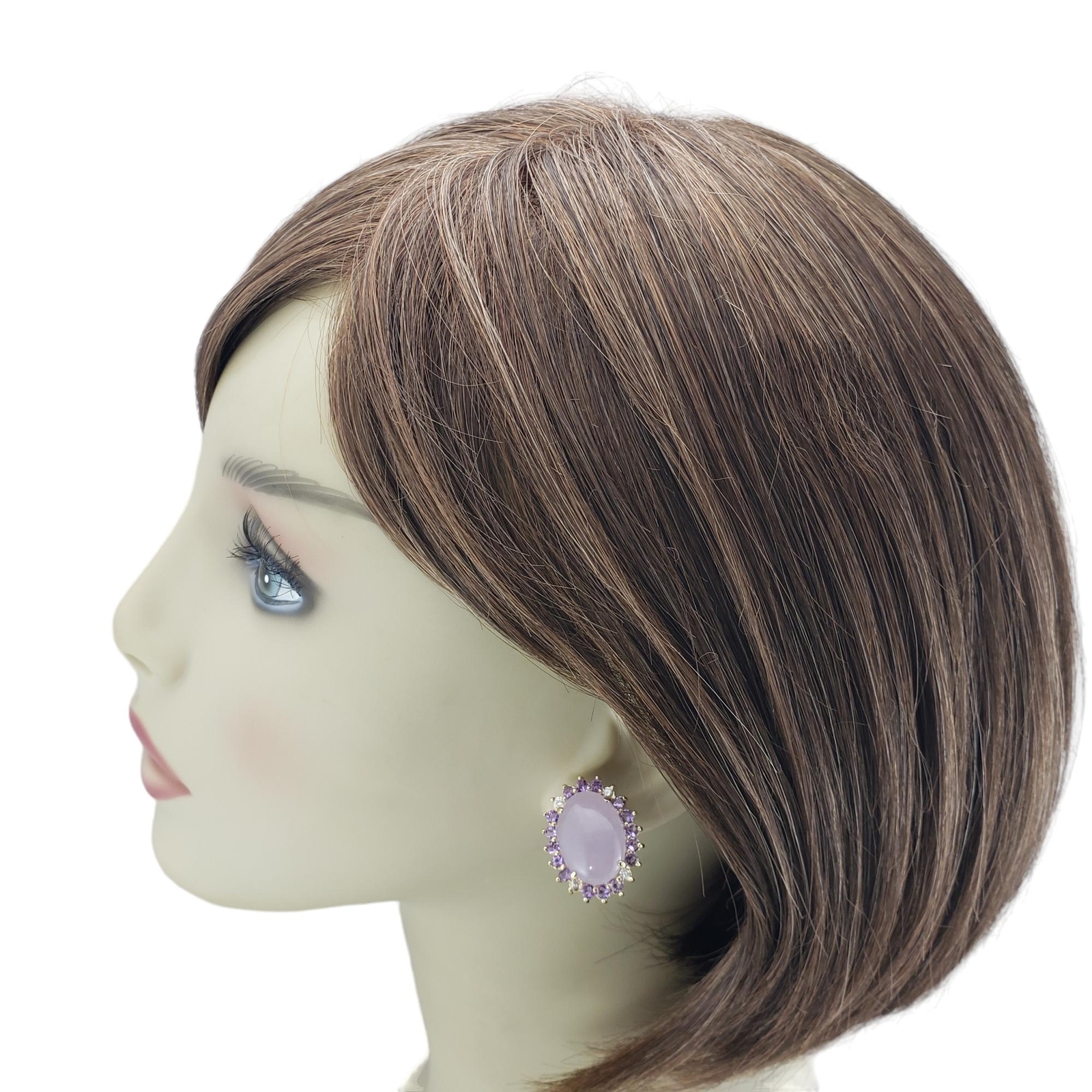 14K Yellow Gold Jade, Amethyst & Diamond Earrings #15759