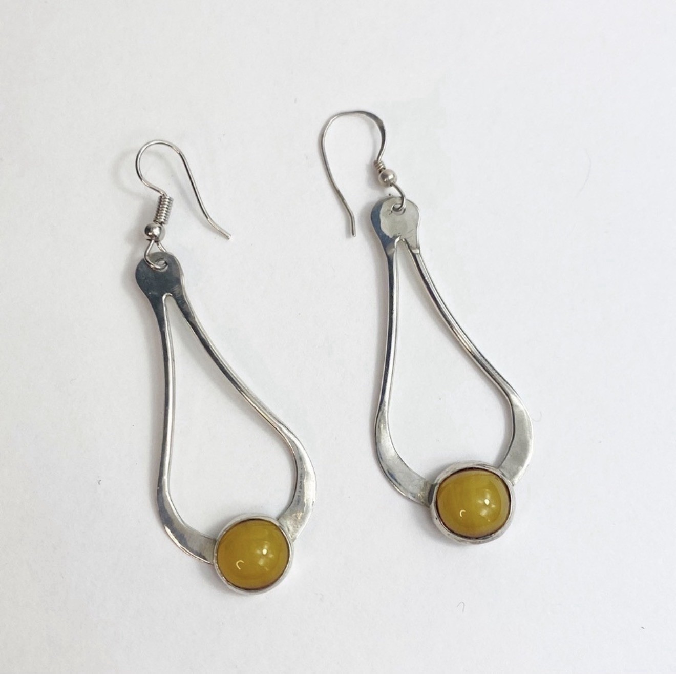 Baltic Egg Yolk Amber set in Sterling Silver Drop Earrings Tested