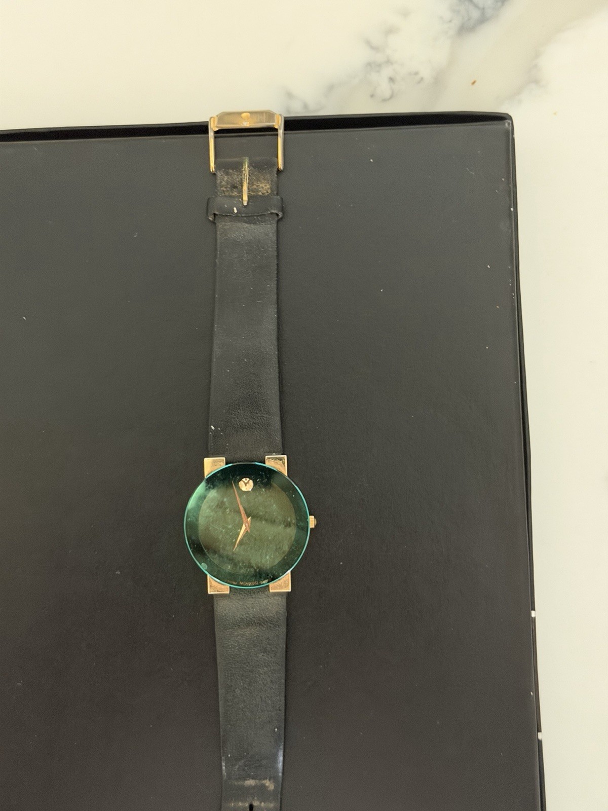 Movado Men’s Museum Quartz Watch – Rectangular Case – Green Dial Full Set