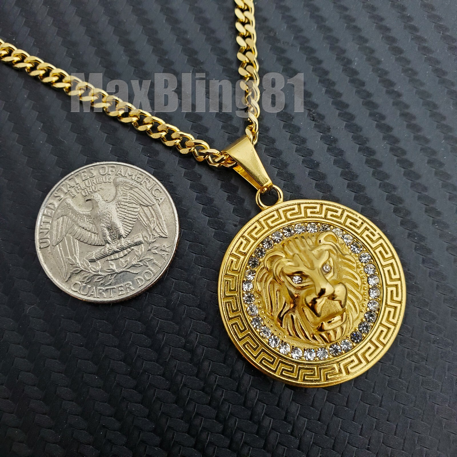 Hip Hop Stainless Steel Lion Head Charm & 3mm 18″ 20″ 24″ Cuban Chain Necklace