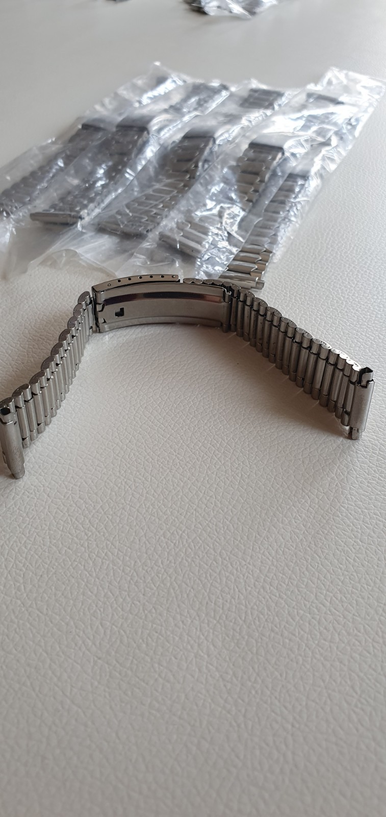 NOS Vintage Stainless Steel Coffin Link Watch Band 16-20mm Telescopic Bracelet