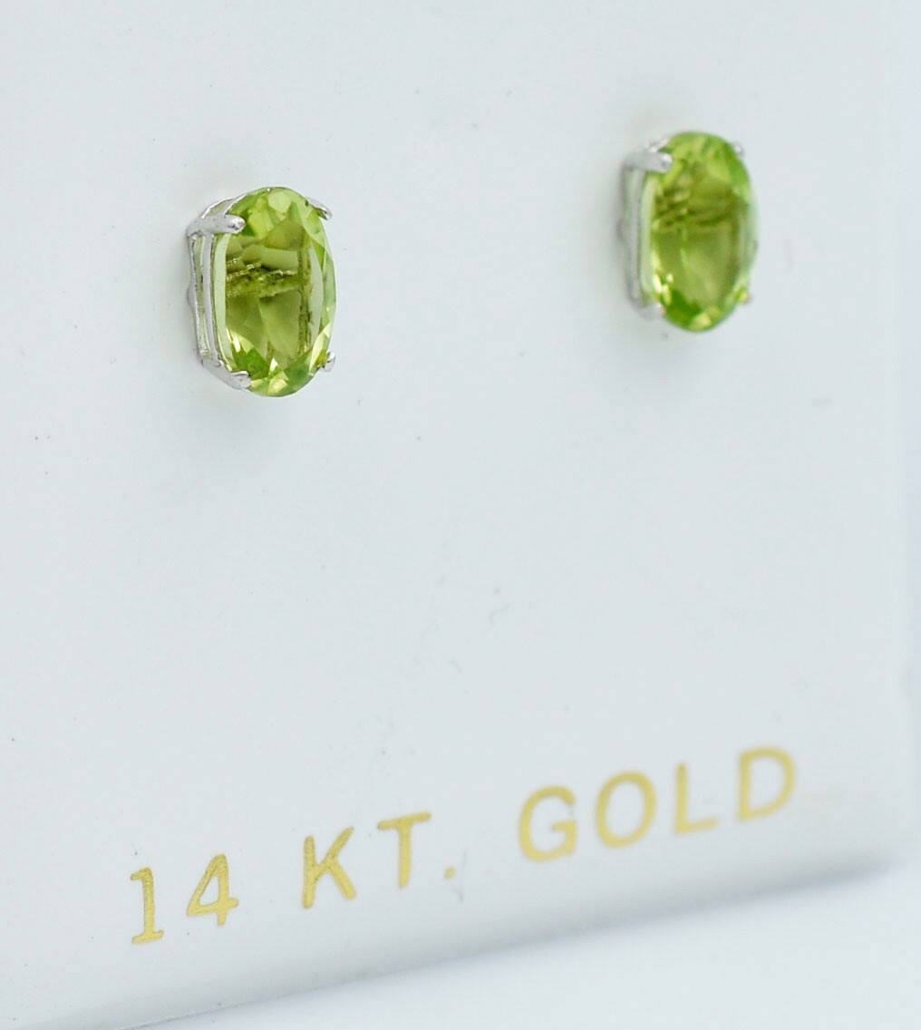 GENUINE 1.30 Cts PERIDOT STUD EARRINGS 14K WHITE GOLD – Free Appraisal Service