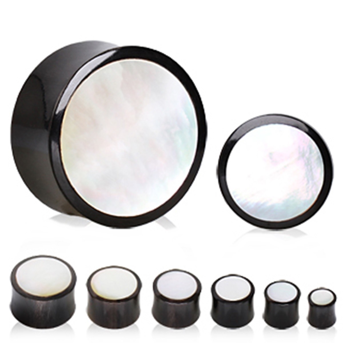 PAIR-Horn w/Mother of Pearl Inlay Saddle Flare Ear Plugs 05mm/4 Gauge