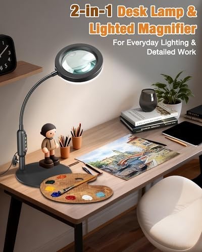 Magnifying Glass with Light 30X 10X LED Stepless Dimmable 5 Colors Gooseneck