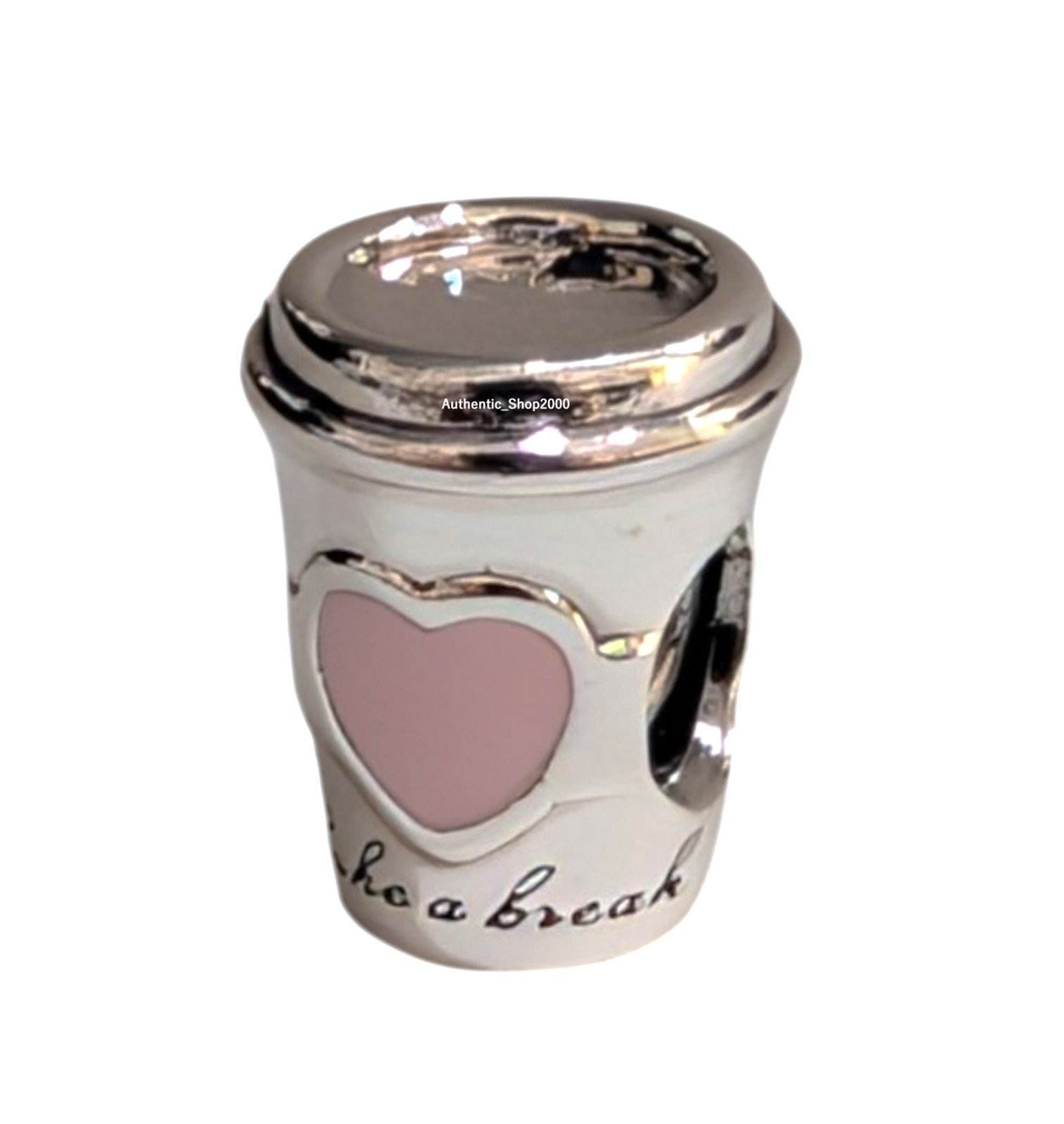 NEW PANDORA 925 Coffee Drink To Go Cup Pink Heart Charm Pendant 797185EN160