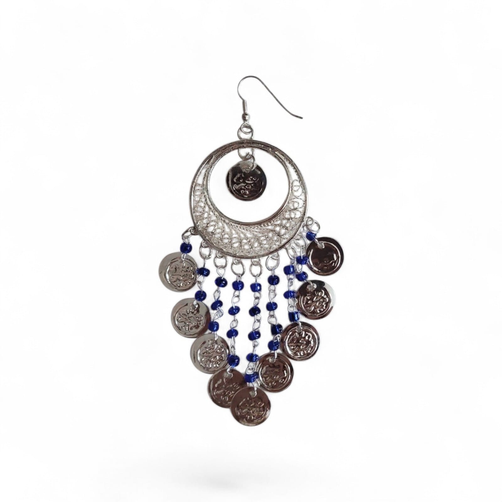 NEW Vintage Style Handmade Pair of Silver Gypsy Beaded Dangle Earrings w/Coins