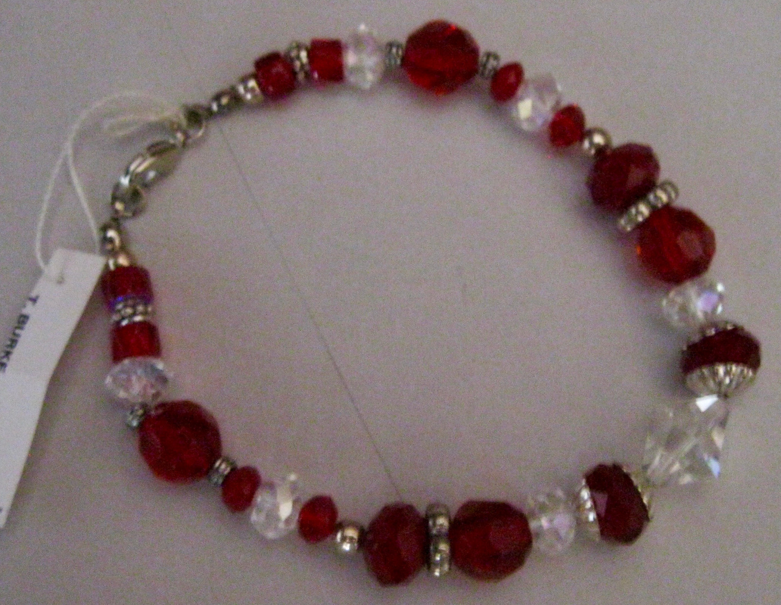 “GORGEOUS ONE OF A KIND RED CRYSTALS & GLASS BRACELET/ANKLET BY T. BURKE”