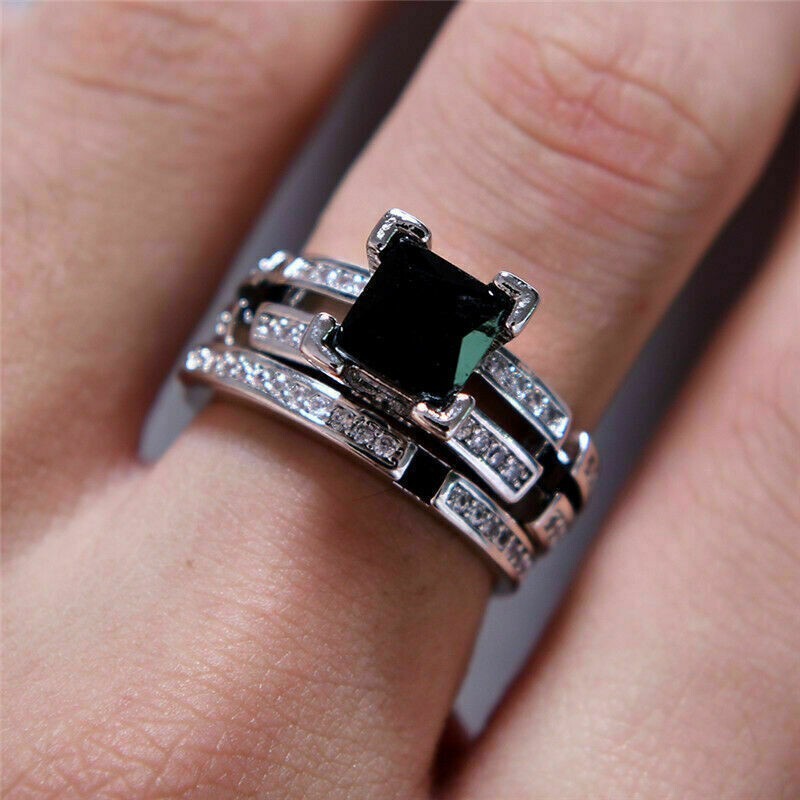 2.50 CT Princess Lab-Created Spinel Bridal Wedding Ring Real 925 Sterling Silver